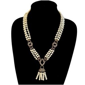 NEIMAN MARCUS Multi-Strand Pearl Tassel Statement Collar Necklace | NWT